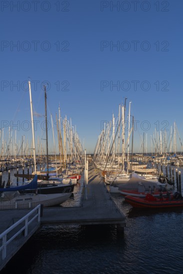 Olympic harbour Schilksee, Olympic Games 1972, sailing yachts at the jetty, ship masts in a row,