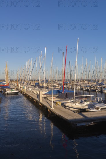Olympic harbour Schilksee, Olympic Games 1972, sailing yachts at the jetty, ship masts in a row,