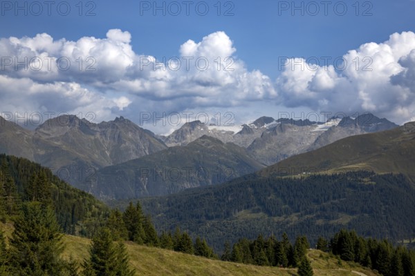 View from Cuolm da Vi to three thousand metre peaks of the Cristallina with Piz Cristallina and Piz