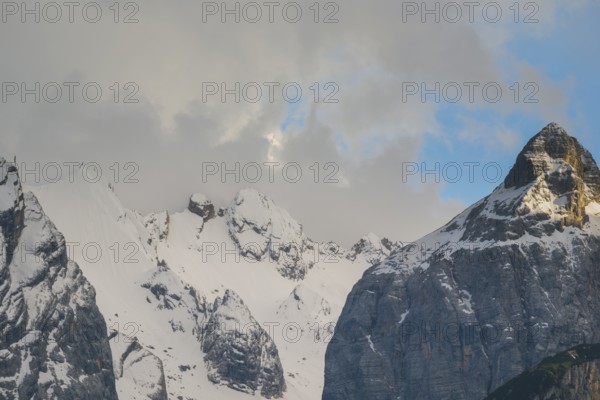 Rising clouds and detailed view of the Sorapis mountain group, Punta Sorapiss, Dolomites, South