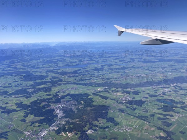 View from the aeroplane of Bürmoos and Lamprechtshausen, Salzburger Land, as well as Lake Waginger