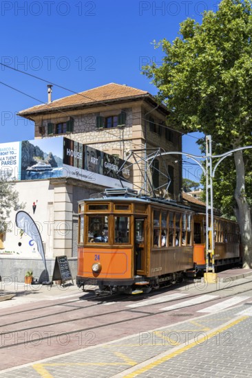 Historic tram Tranvia de Soller public transport public transport on Majorca at the railway station