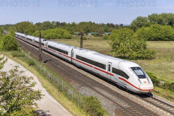 ICE 4 high-speed train operated by Deutsche Bahn DB on the Mannheim-Rastatt railway line in