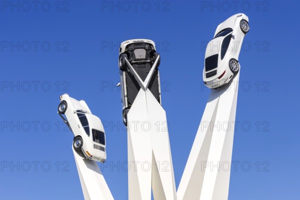 Porsche 911 cars artwork at the headquarters at Porscheplatz in Stuttgart-Zuffenhausen in