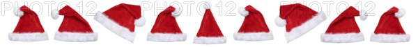 Christmas with Santa hats Santa hats Father Christmas in a row banner cropped against a white