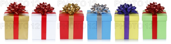 Colourful Christmas gifts Christmas birthday gifts isolated in front of a white background in