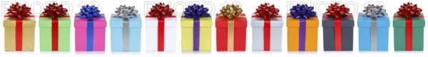 Lots of colourful Christmas gifts Christmas birthday gifts banner gift isolated against a white