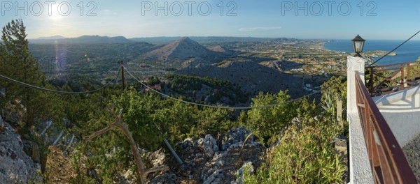 Panoramic view over the Mediterranean landscape of Kolymbia and Faliraki with mountains, coast and