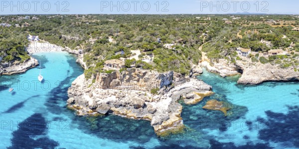 Aerial view beach Cala Llombards on the island Majorca panorama from above in the Mediterranean Sea