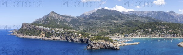 Port de Soller in Majorca panoramic seaside holiday travel mountains landscape in Port de Sóller,