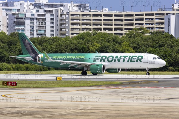 An Airbus A321neo aircraft of Frontier Airlines with the registration number N603FR at San Juan