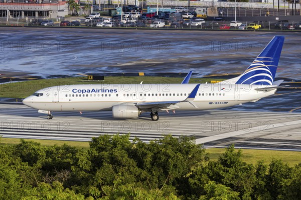 A Copa Airlines Boeing 737-800 aircraft with the registration HP-1855CMP at San Juan Airport,