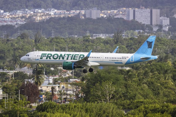 A Frontier Airlines Airbus A321neo aircraft with the registration number N631FR at San Juan