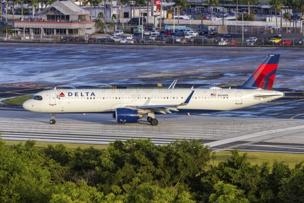 A Delta Air Lines Airbus A321neo aircraft with the registration number N546DN at San Juan Airport,
