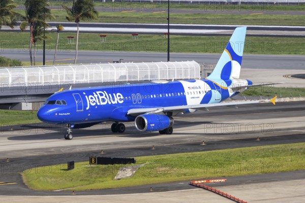 A JetBlue Airways Airbus A320 aircraft with the registration number N558JB at San Juan Airport,