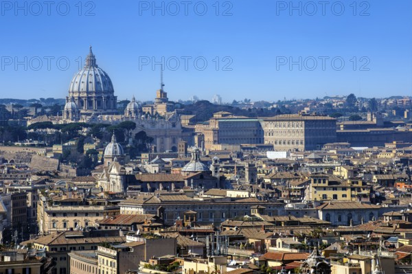 View over the historic centre of Rome with Vatican City in the background and St. Peter's Basilica