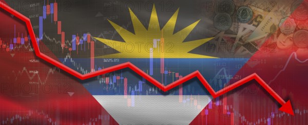 Antigua and Barbuda financial crisis on economic graph. Financial fall of Antigua and Barbuda on