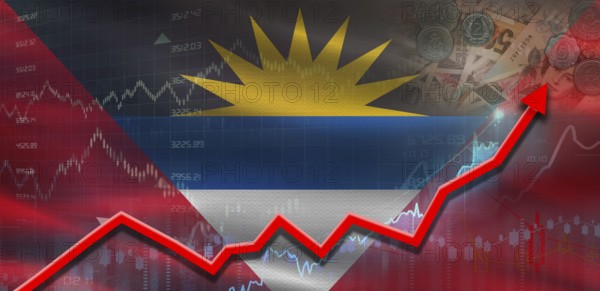 Antigua and Barbuda financial growth on market graph. Antigua and Barbuda economic growth on