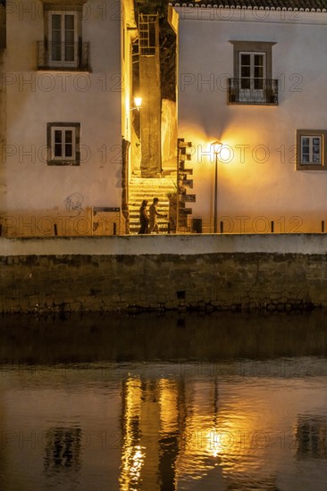 Evening in the old town centre, by the Gilao River, Tavira, in the Algarve, Portugal
