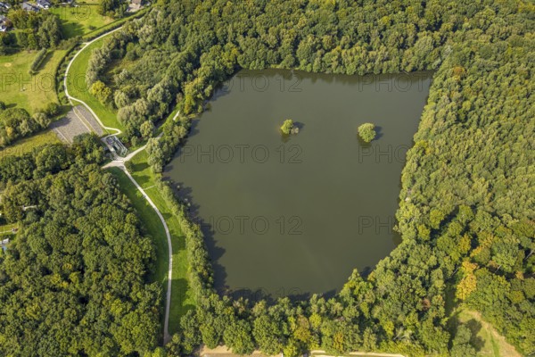 Aerial view, Rotbachsee in the forest, Oberlohberg, Dinslaken, Ruhr area, North Rhine-Westphalia,