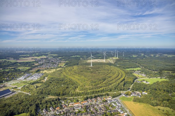 Aerial photo, Lohberg spoil tip and wind turbines, spoil tip landscape, Bruckhausen wind farm,