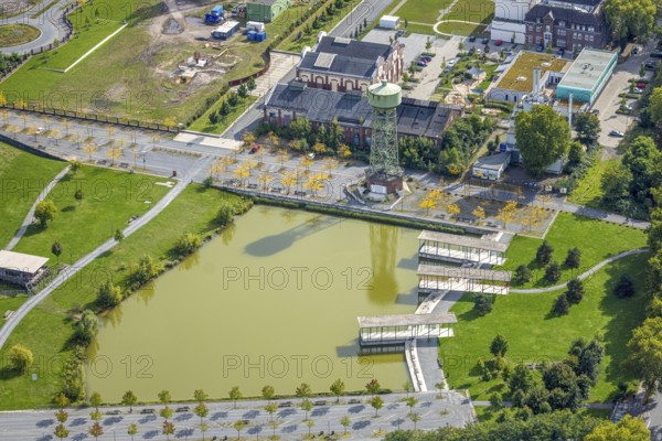 Aerial view, Bergpark Lohberg Kreativquartier, former colliery site and landscaping, Lohberger