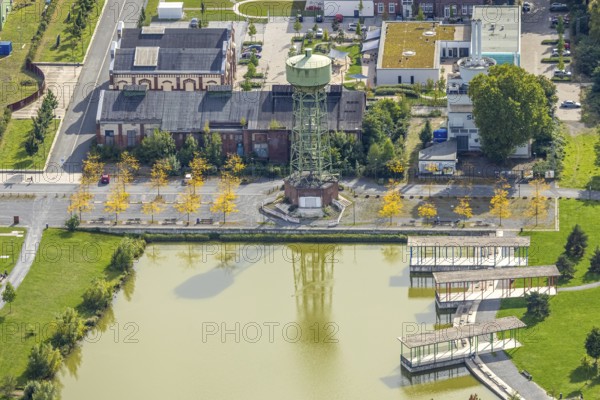 Aerial view, Bergpark Lohberg Kreativquartier, former colliery site and landscaping, Lohberger