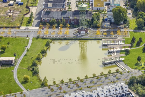 Aerial view, Bergpark Lohberg Kreativquartier, former colliery site and landscaping, Lohberger