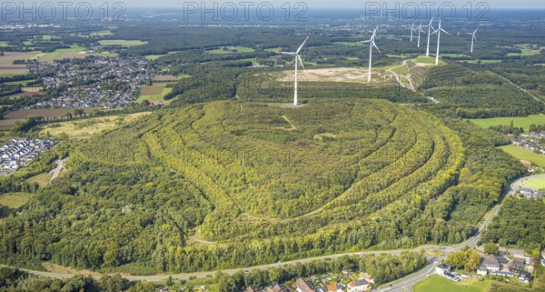 Aerial photo, Lohberg spoil tip and wind turbines, spoil tip landscape, Bruckhausen wind farm,