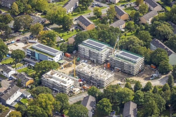 Aerial photo, Solarquartier Lohberg, construction site and new construction residential buildings