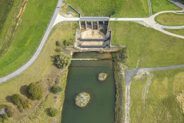 Aerial view, Old Emscher estuary Emscher renaturalisation river Emscher, Eppinghoven, Dinslaken,