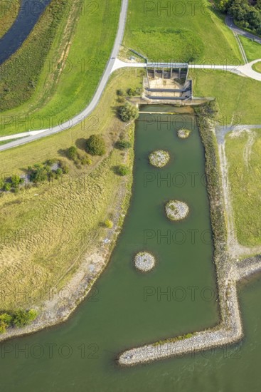 Aerial view, Old Emscher estuary Emscher renaturalisation river Emscher, Eppinghoven, Dinslaken,