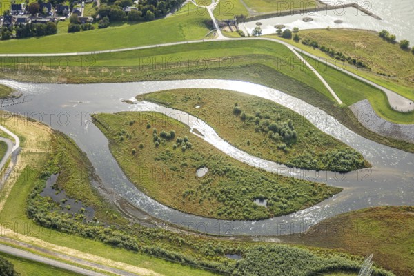 Aerial view, Emscher renaturalisation river Emscher, New Emscher estuary city border