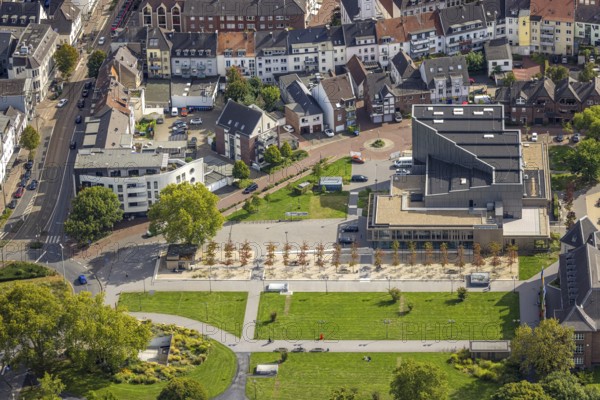 Aerial view, Kathrin-Türks-Halle theatre at the municipal park, Dinslaken, Ruhr area, North