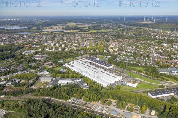 Aerial view, Benteler Steel/Tube GmbH factory premises, view of Bruch and Lohberg district, behind