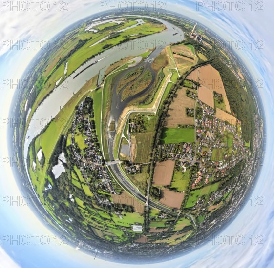 Aerial view, Emscher renaturalisation river Emscher, new Emscher estuary city border