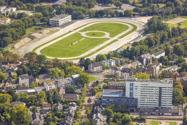 Aerial view, former trotting track Dinslaken with demolition works and construction site for a new