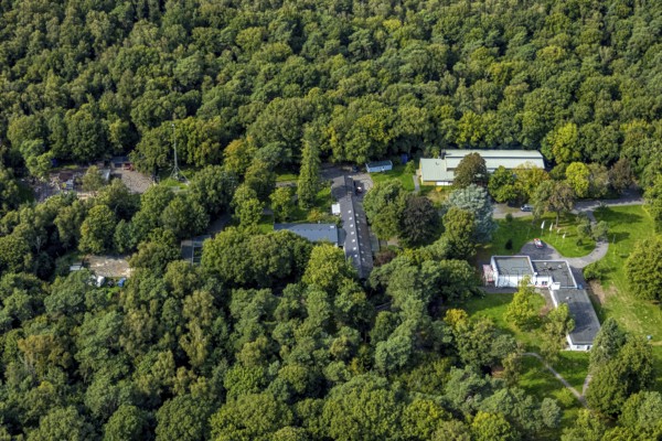 Aerial photo, BRH Bundesverband Rettungshunde e.V. training facility in the Testerberge forest