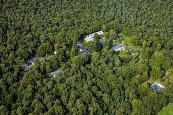 Aerial photo, BRH Bundesverband Rettungshunde e.V. training facility in the Testerberge forest