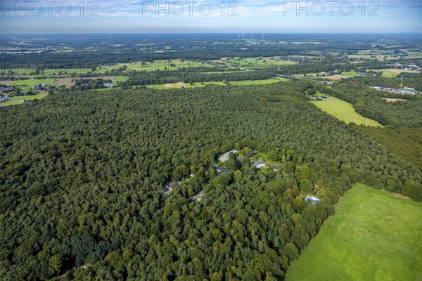 Aerial photo, BRH Bundesverband Rettungshunde e.V. training facility in the Testerberge forest