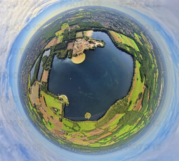 Aerial view, Tenderingssee and lido, globe, fisheye image, fisheye image, 360 degree image, tiny