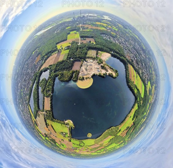 Aerial view, Tenderingssee and lido, globe, fisheye image, fisheye image, 360 degree image, tiny