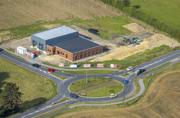 Aerial view, construction site new development area with roundabout Hammweg and Grenzstraße,