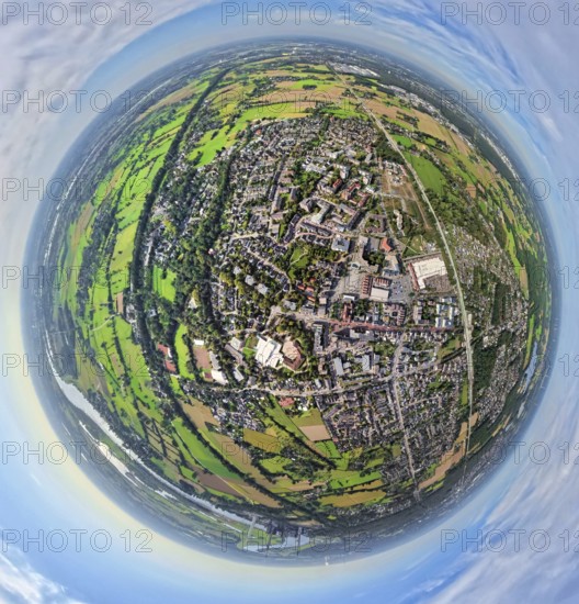 Aerial view, city centre view with town hall and town hall square, Voerde school centre, earth