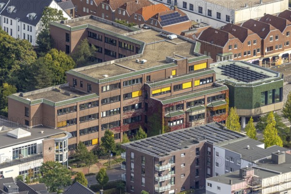 Aerial view, town hall Voerde city administration, Voerde, Ruhr area, North Rhine-Westphalia,