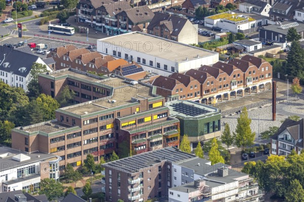Aerial view, Voerde town hall and town hall square, Voerde, Ruhr area, North Rhine-Westphalia,