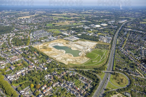 Aerial view of the former harness racing track Recklinghausen, on the A2 motorway, with northern