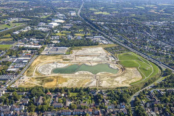 Aerial view of the former harness racing track Recklinghausen, on the A2 motorway, with northern