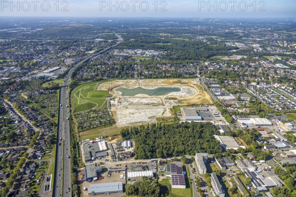 Aerial view of the former harness racing track Recklinghausen, on the A2 motorway, with northern