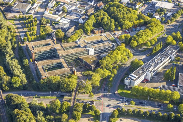 Aerial view, Recklinghausen district hall with new extension, Hillen, Recklinghausen, Ruhr area,